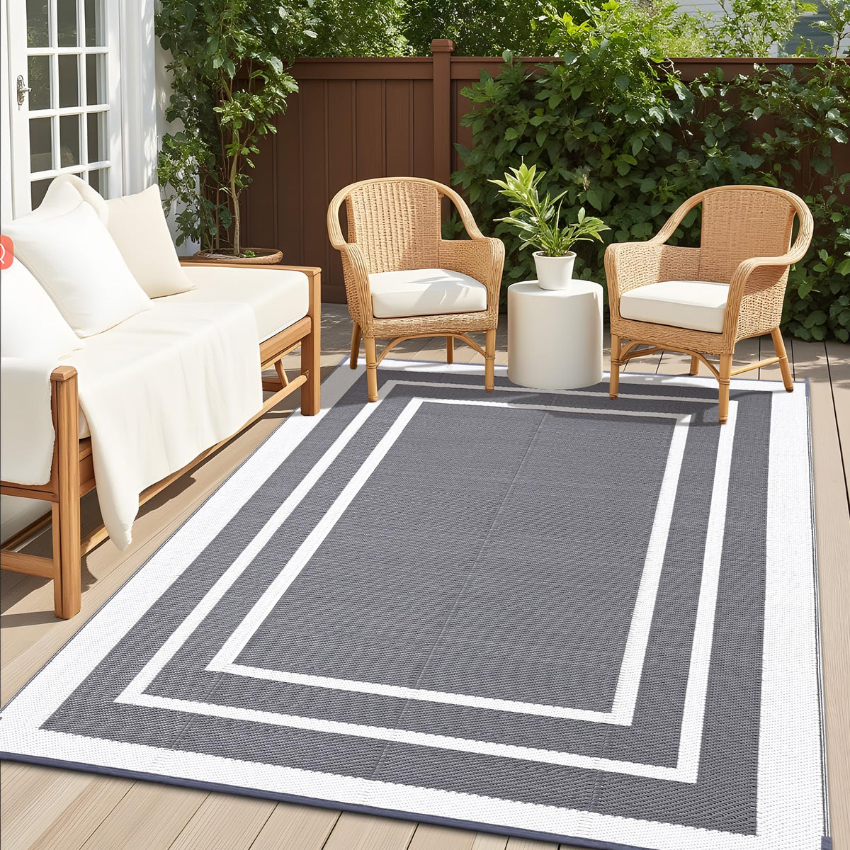 OLANLY outdoor rug 8x10 gray-white, ideal for patios, balconies, and camping