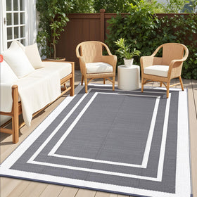 OLANLY outdoor rug 8x10 gray-white, ideal for patios, balconies, and camping