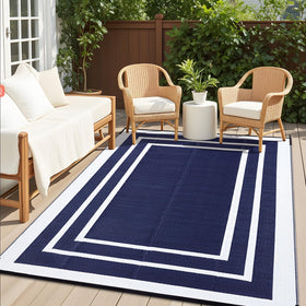 OLANLY outdoor rug 8x10 navy and white reversible design for patios and balconies.