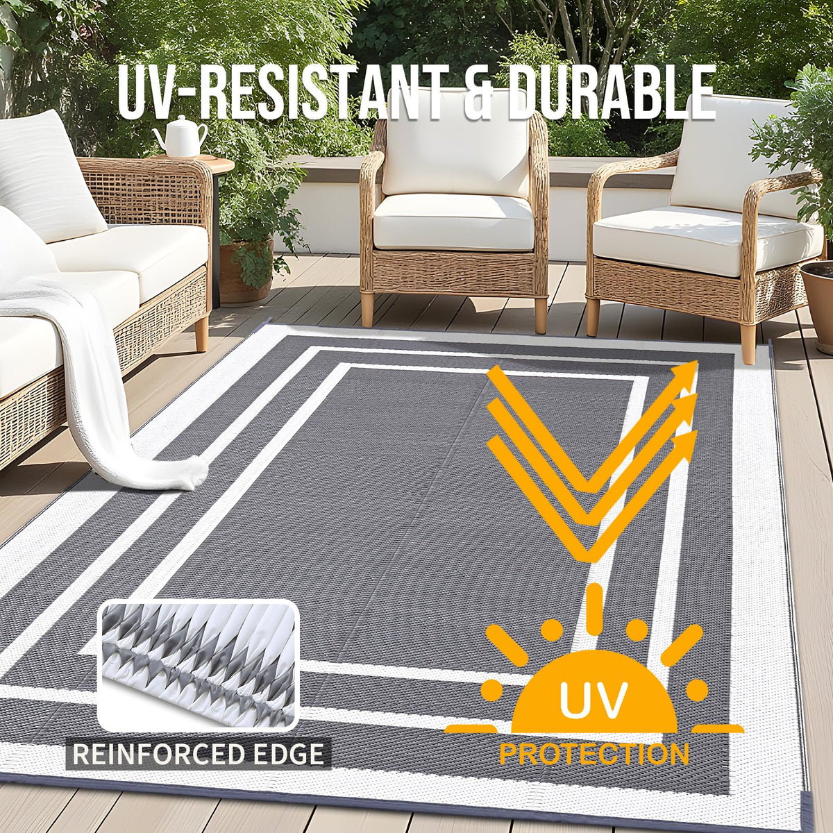 OLANLY 9x12 ft lightweight rug folded for easy portability