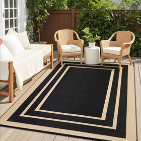OLANLY Outdoor Rug 9x12 on patio showing versatile indoor/outdoor use