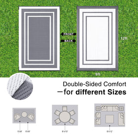 OLANLY rug at 9x12 ft, waterproof-like surface suitable for RVs and camping