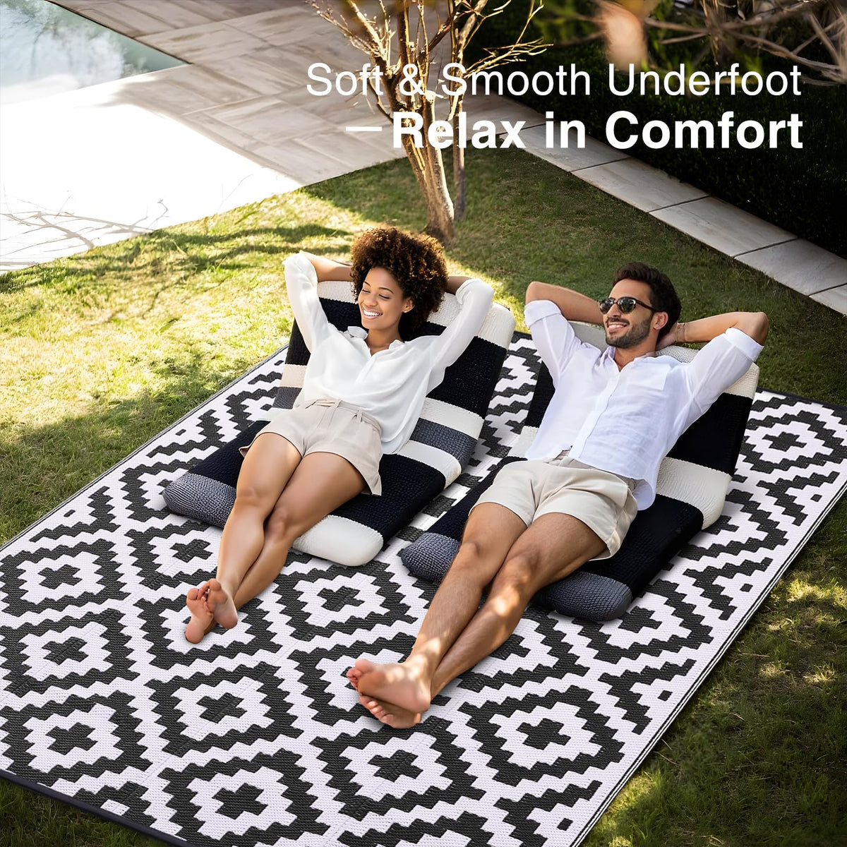 OLANLY outdoor rug lightweight folded for travel, easy to carry.