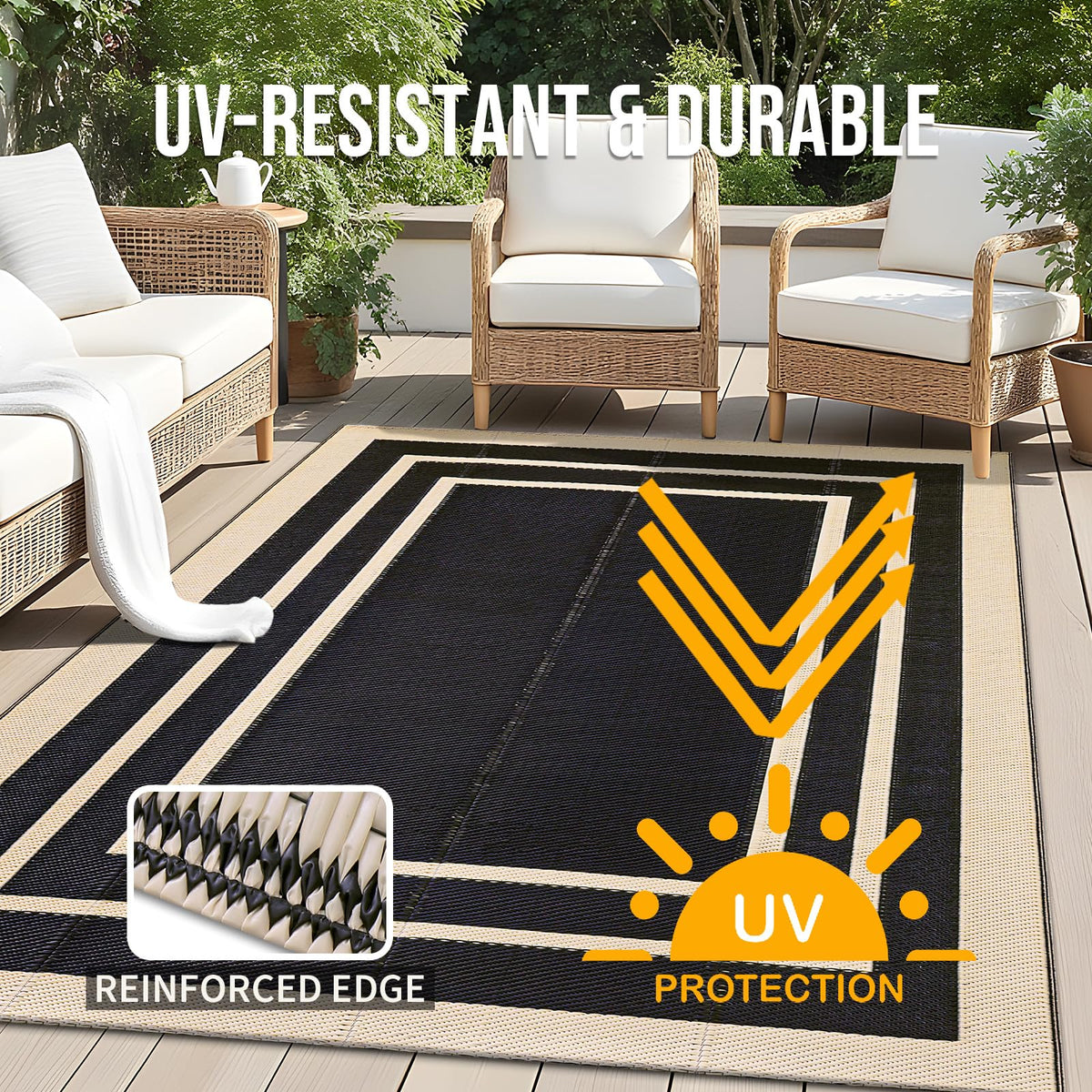 OLANLY lightweight, portable rug ideal for picnics and camping trips.