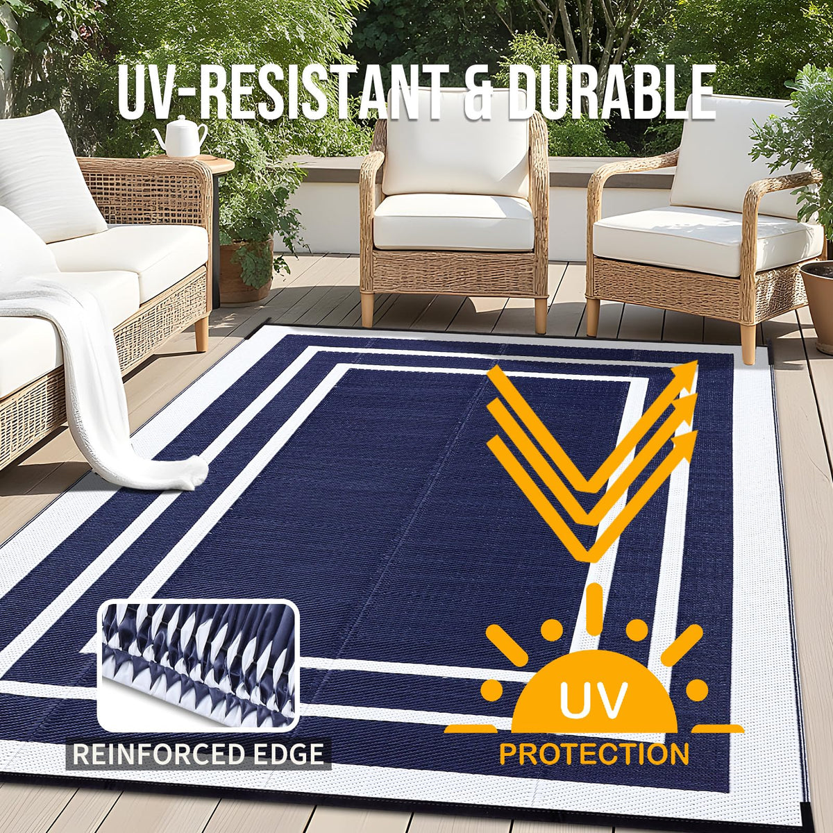 OLANLY Outdoor Rug lightweight and portable for travel and events.