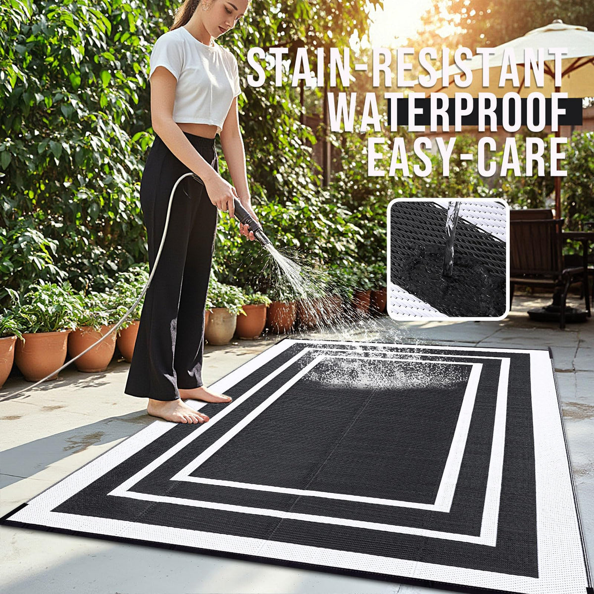OLANLY plastic straw weave rug resists stains and cleans easily