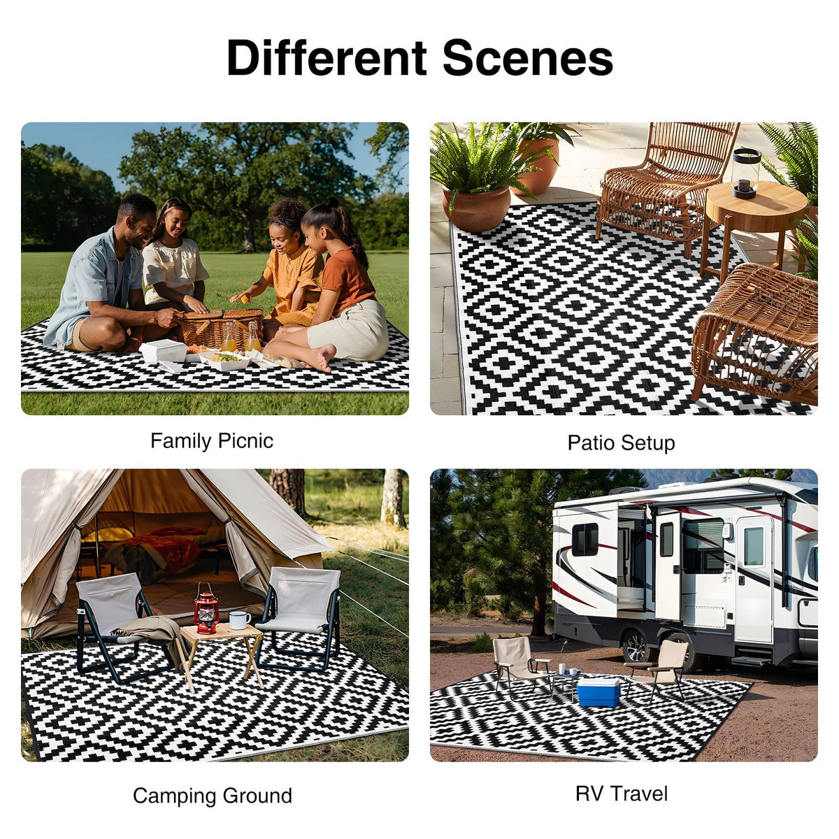 OLANLY outdoor rug for porch and deck use, sturdy and versatile.