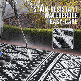 OLANLY reversible boho-pattern rug with two styles for outdoor use