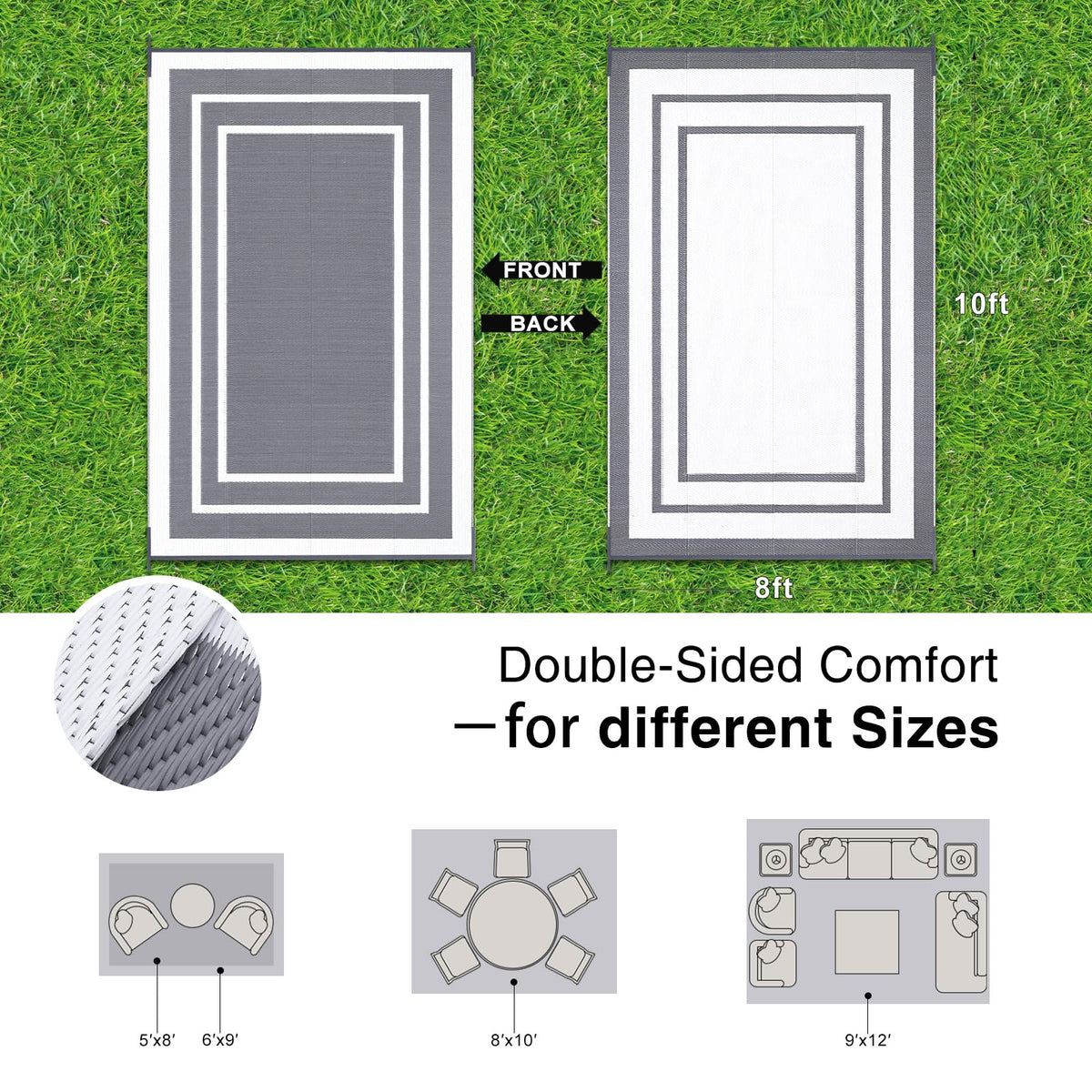 OLANLY outdoor rug with reversible design for indoor or outdoor versatility