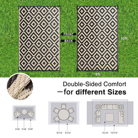 OLANLY outdoor rug showing reversible geometric pattern for quick style refresh on a patio