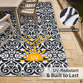 OLANLY outdoor rug showing stain resistance and easy-clean surface.