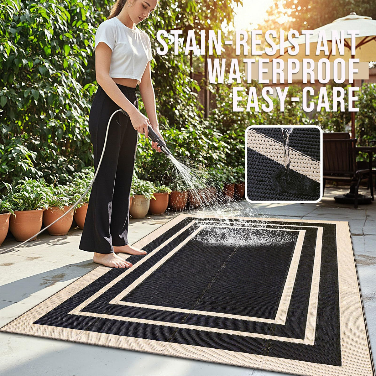OLANLY tough, stain-resistant weave for quick cleanup after outdoor meals.