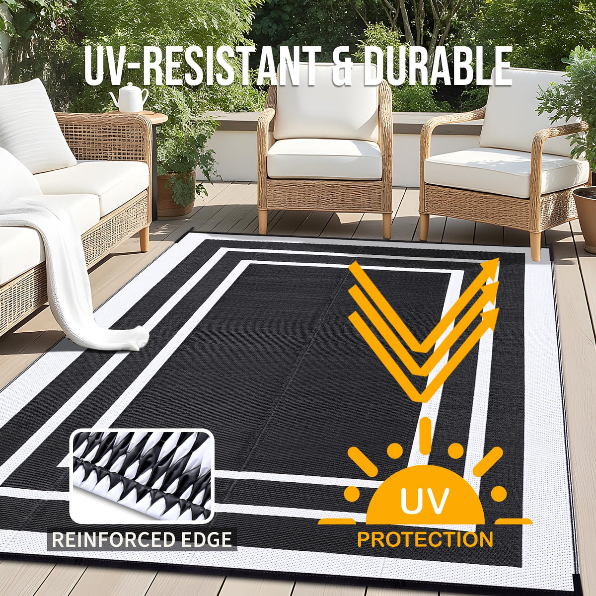 OLANLY UV-coated outdoor rug resists fading for long-lasting color