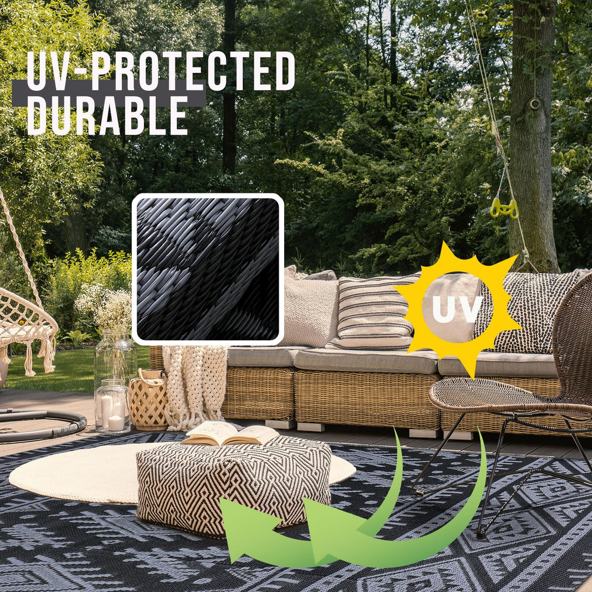 OLANLY Rug features UV protection and sturdy edges for sunny outdoor spaces.