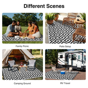 OLANLY outdoor rug suited for RV trips, camping, and picnics.