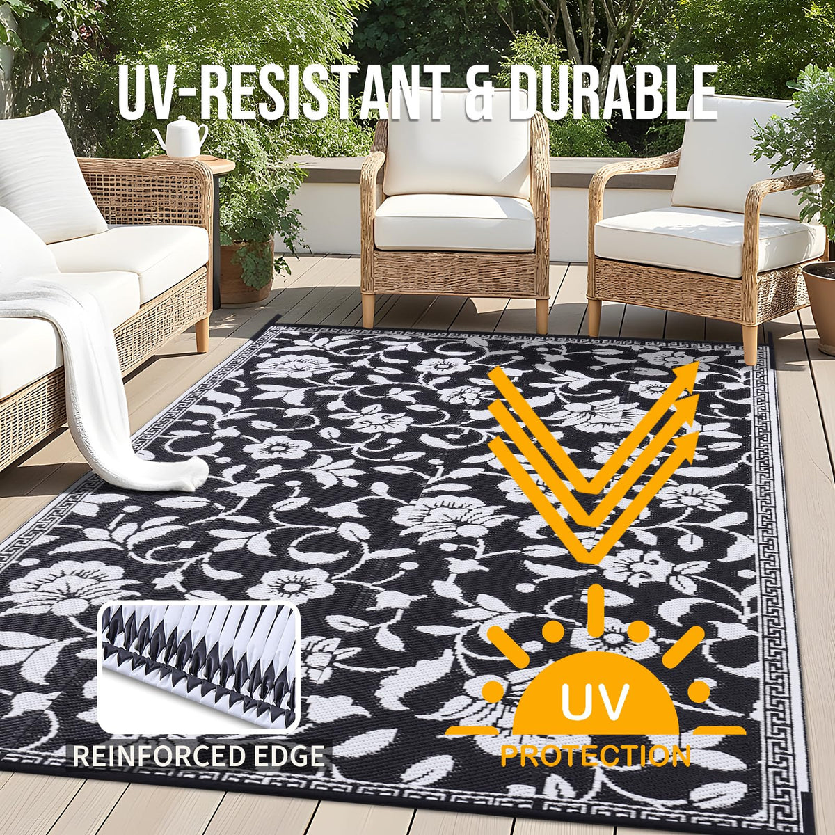 OLANLY rug on a patio ready for use.