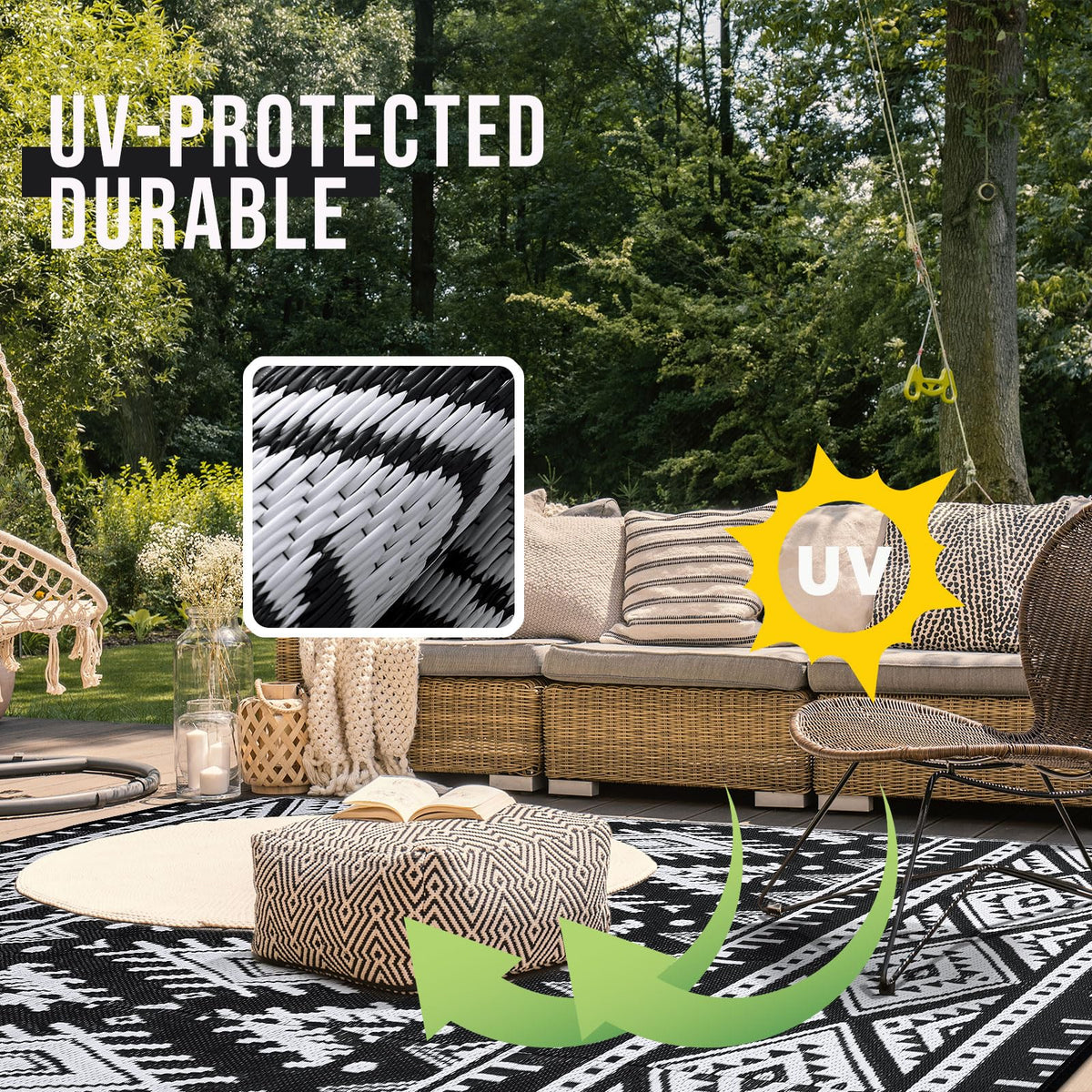 OLANLY rug with UV-protected edges resists fading in sun