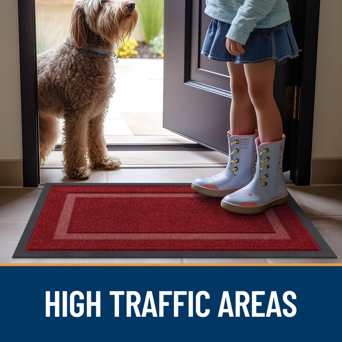 OLANLY porch entryway mat handles high-traffic areas.