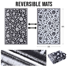 OLANLY reversible floral pattern rug offers dual-color styling for versatile outdoor spaces.