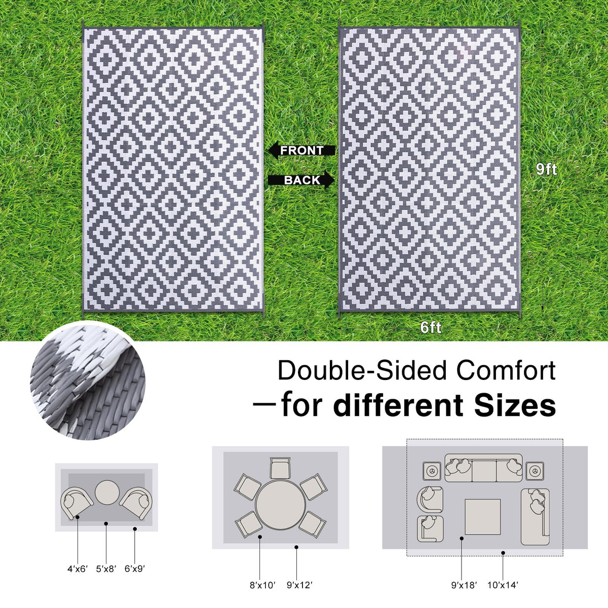 OLANLY reversible outdoor rug for patios and campsites, flip to refresh your space