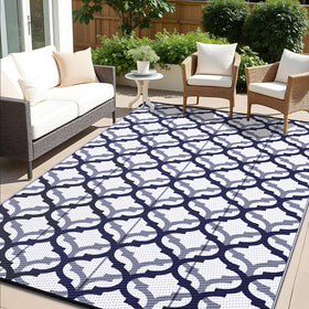 OLANLY reversible outdoor rug navy and white for patios.