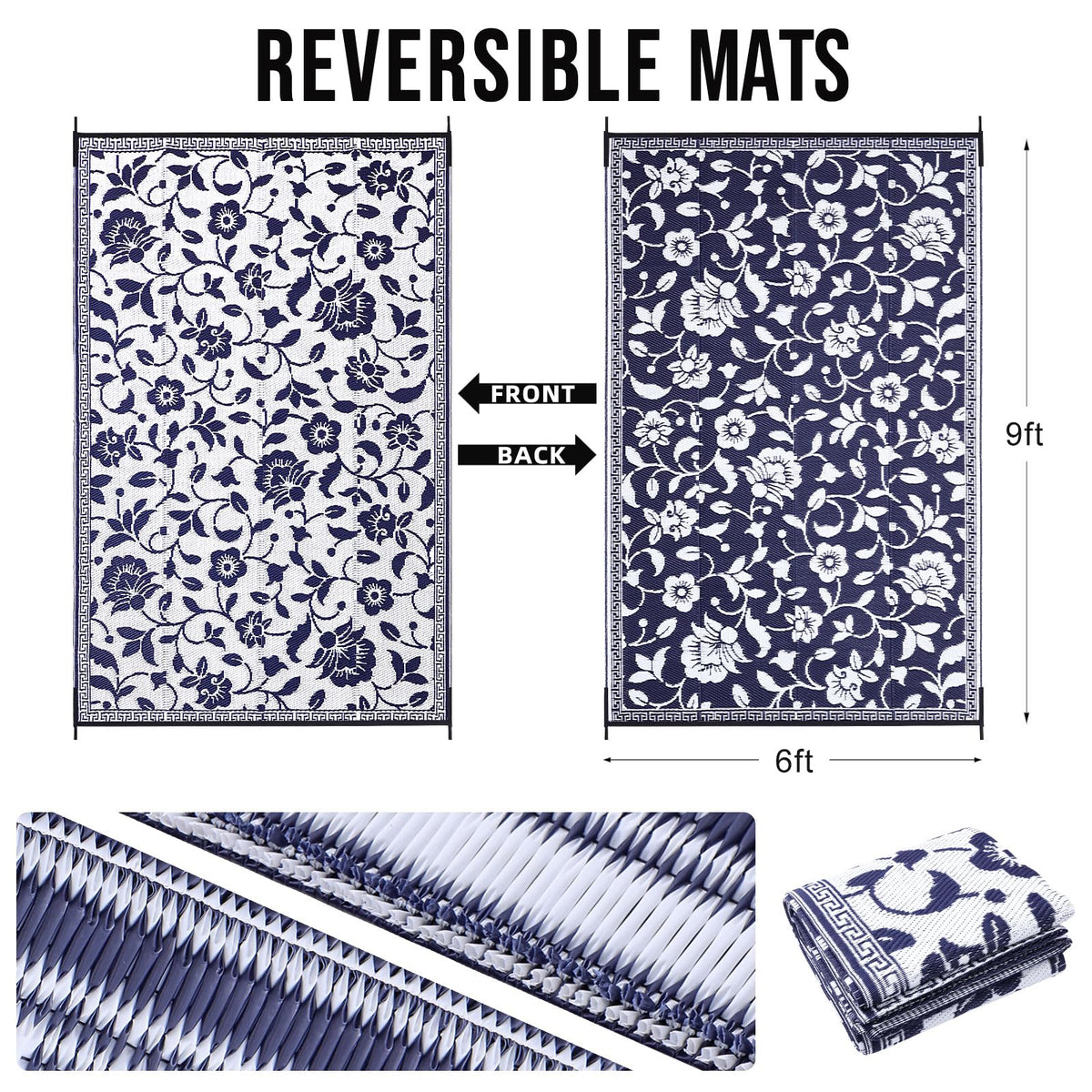 OLANLY reversible patio rug showing flower pattern for versatile outdoor decor.