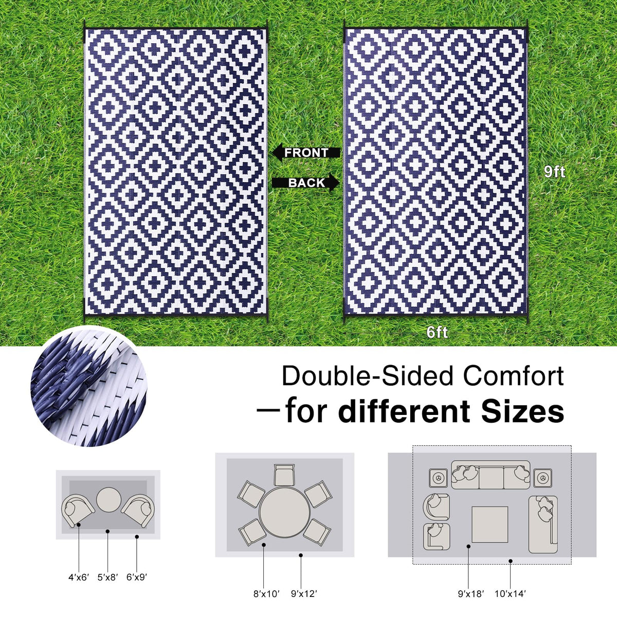 OLANLY reversible geometric pattern rug, switch styles for porch or deck