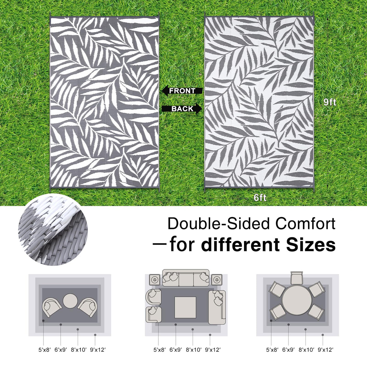 OLANLY reversible rug leaf-pattern sides for two looks and versatile styling
