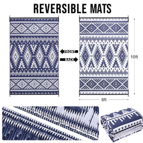 OLANLY reversible rug with dual patterns, ideal for versatile outdoor styling on balconies.