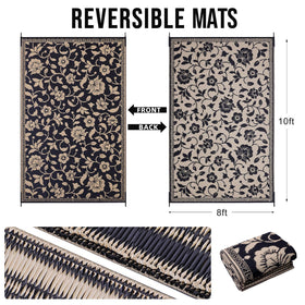 OLANLY reversible RV mat with flower design for versatile outdoor decor.