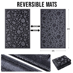 OLANLY reversible RV mat shows flower motif, ideal for camping and balconies