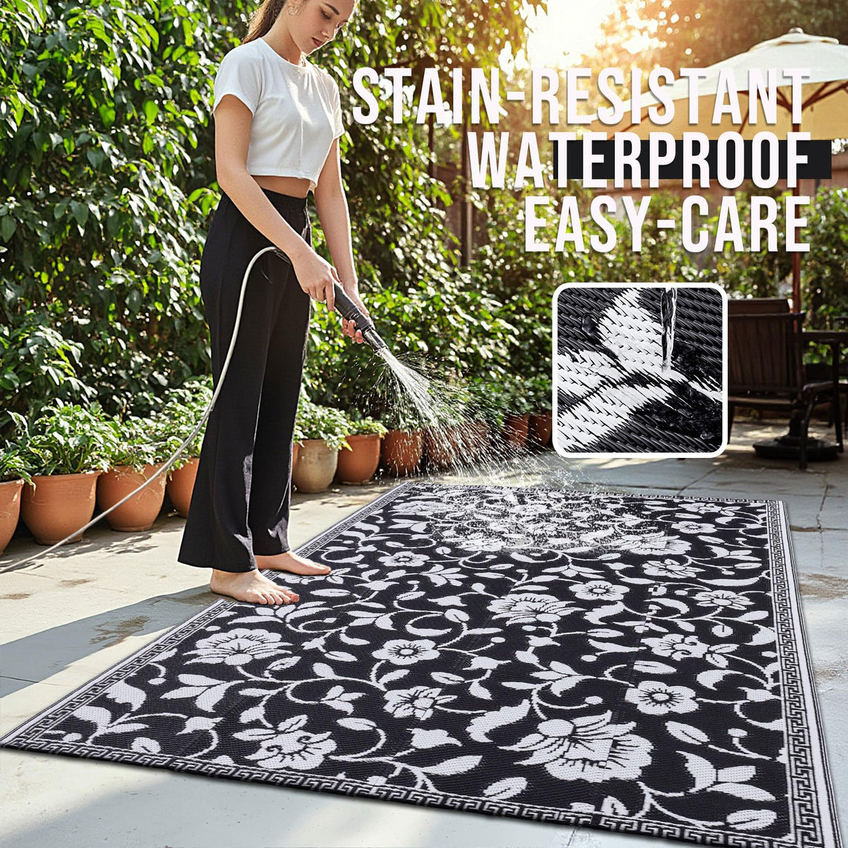 OLANLY RV mat portable with carrying case for easy camping setup.