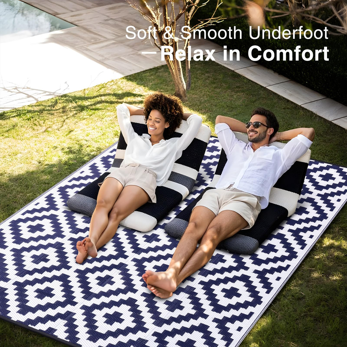 OLANLY smooth underfoot woven plastic straw rug for bare feet outdoors