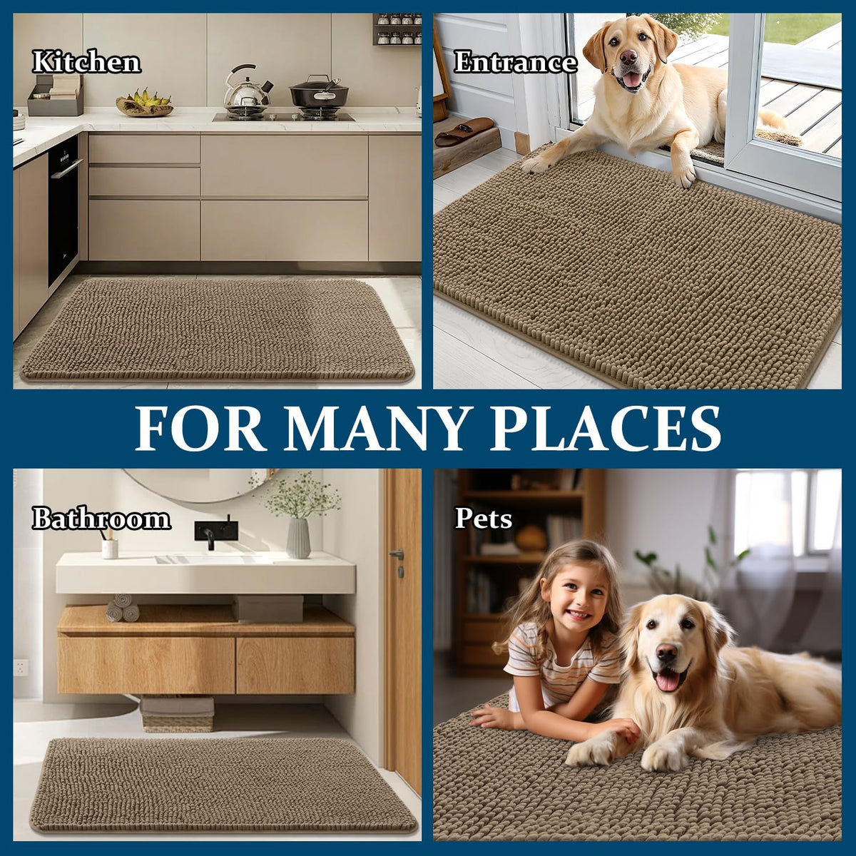 OLANLY tan entryway mat blends with neutral decor and hides dirt