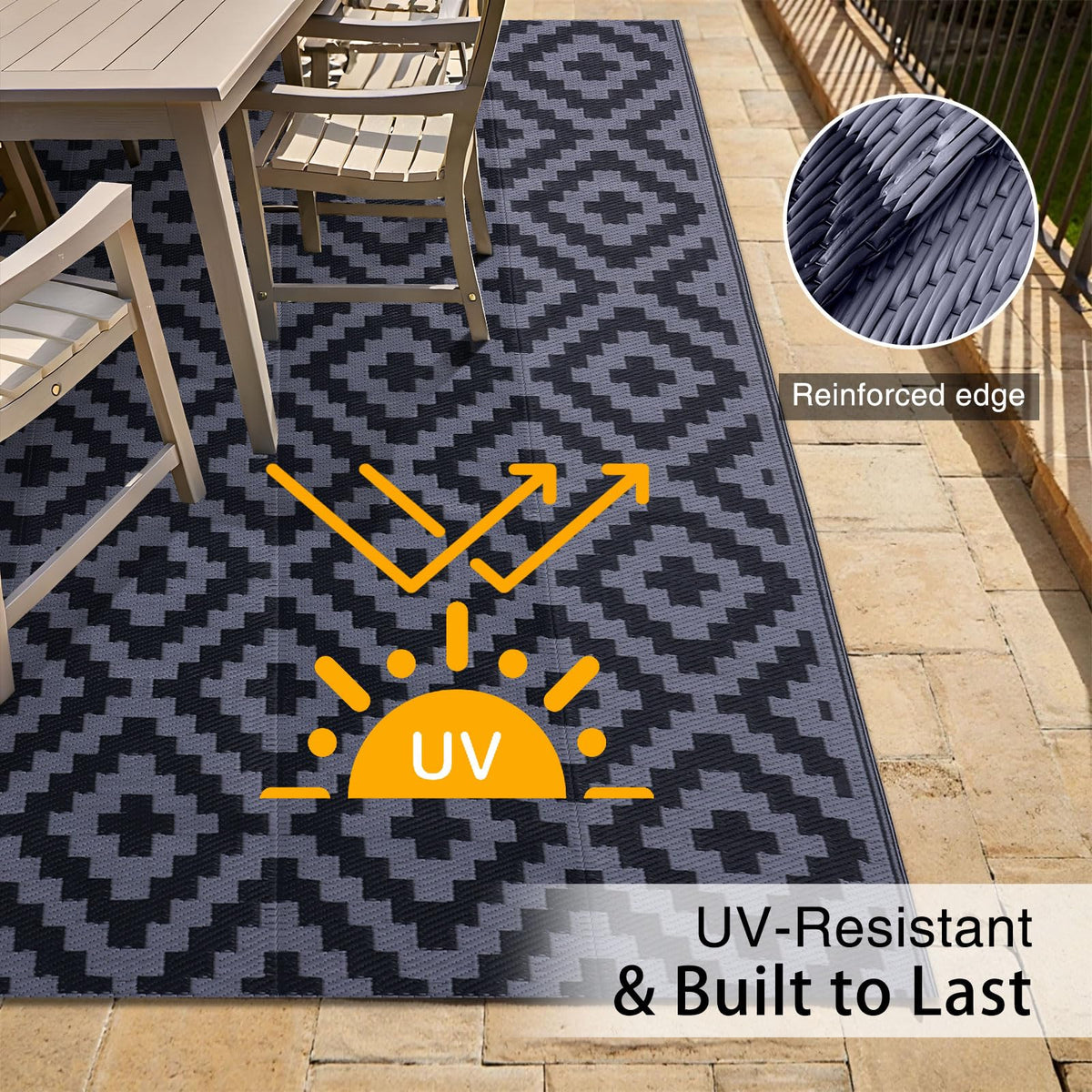 OLANLY UV-protected patio rug with durable edges for outdoor use