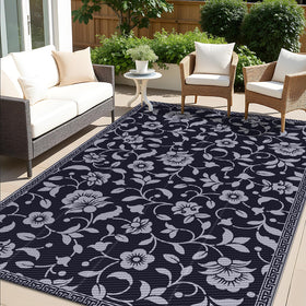 OLANLY waterproof outdoor rug 5x8 with black-grey floral pattern for patios