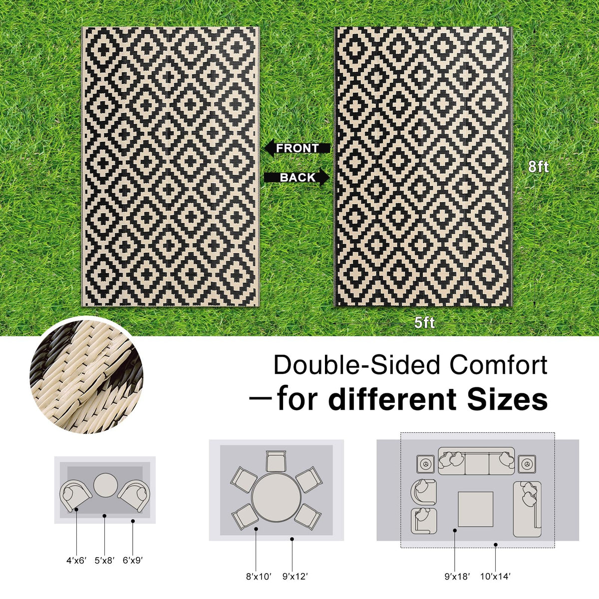 OLANLY 5x8 rug ideal for camping and picnics, lightweight and portable.