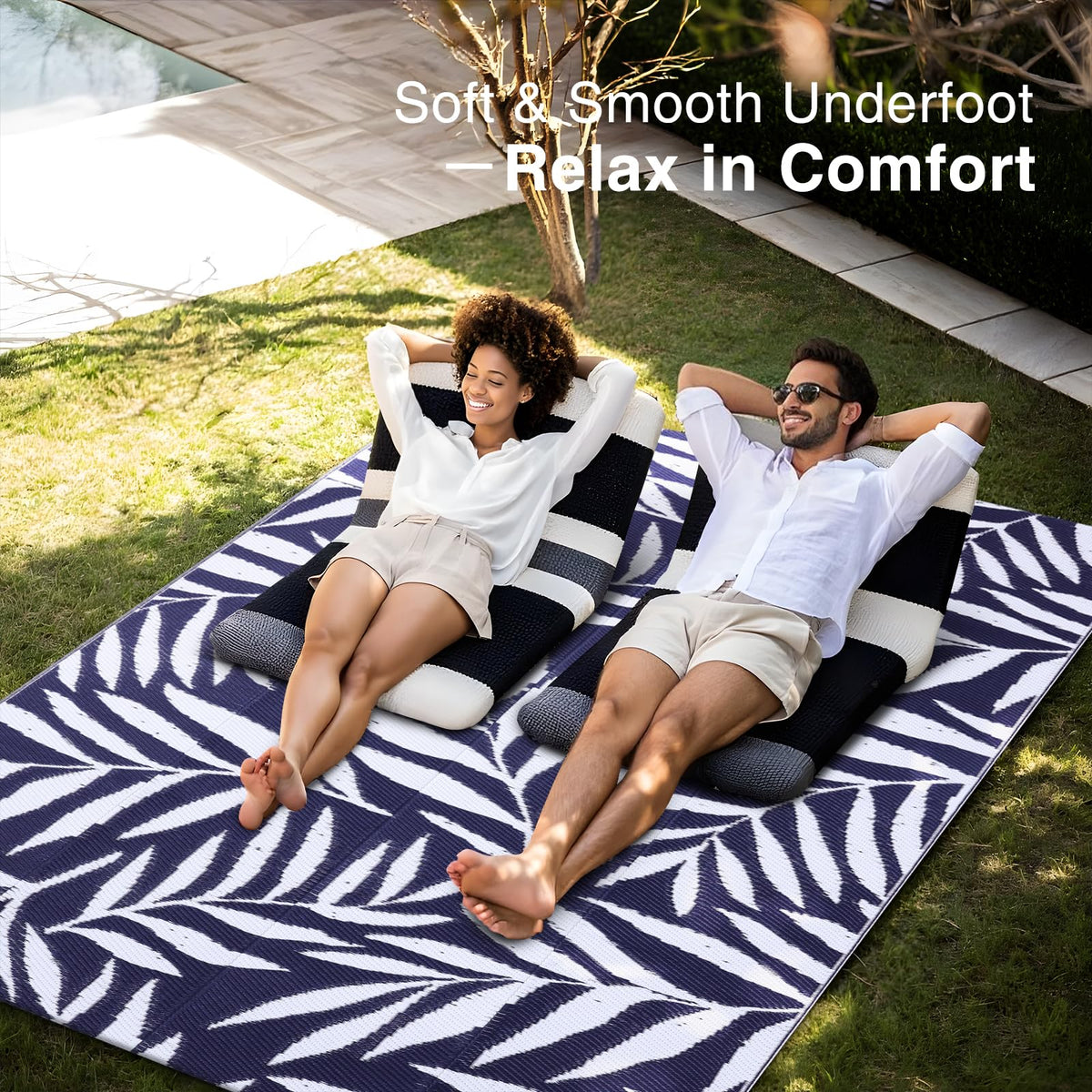 OLANLY rug in camping setup demonstrates quick-drying outdoor comfort.
