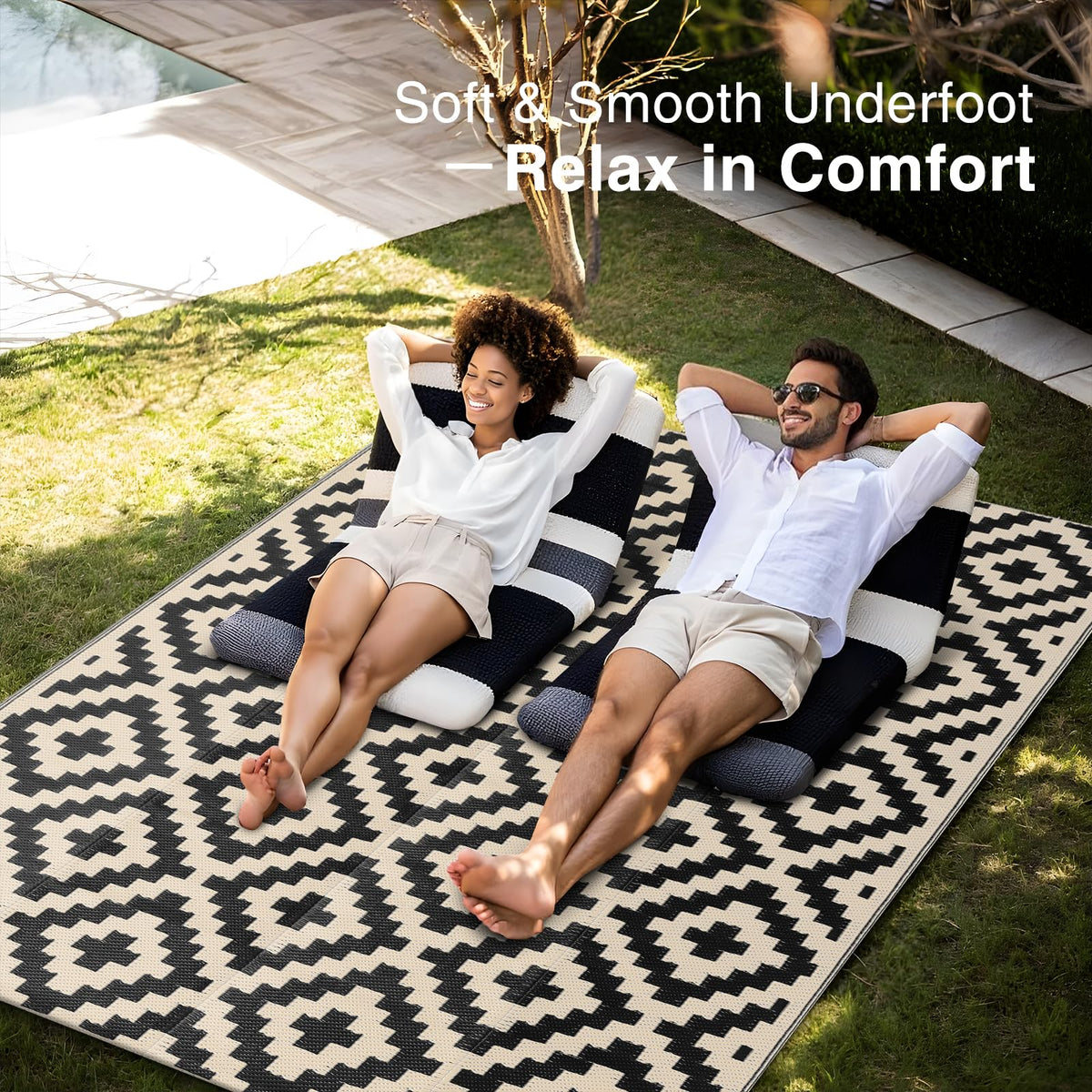 OLANLY lightweight rug folds flat for easy transport.