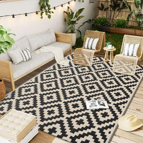 OLANLY waterproof outdoor rug 5x8 on porch and deck, durable and weather-ready.