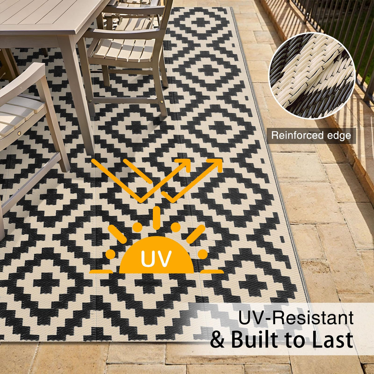 OLANLY UV-protected rug preserves color vibrancy under sun exposure.
