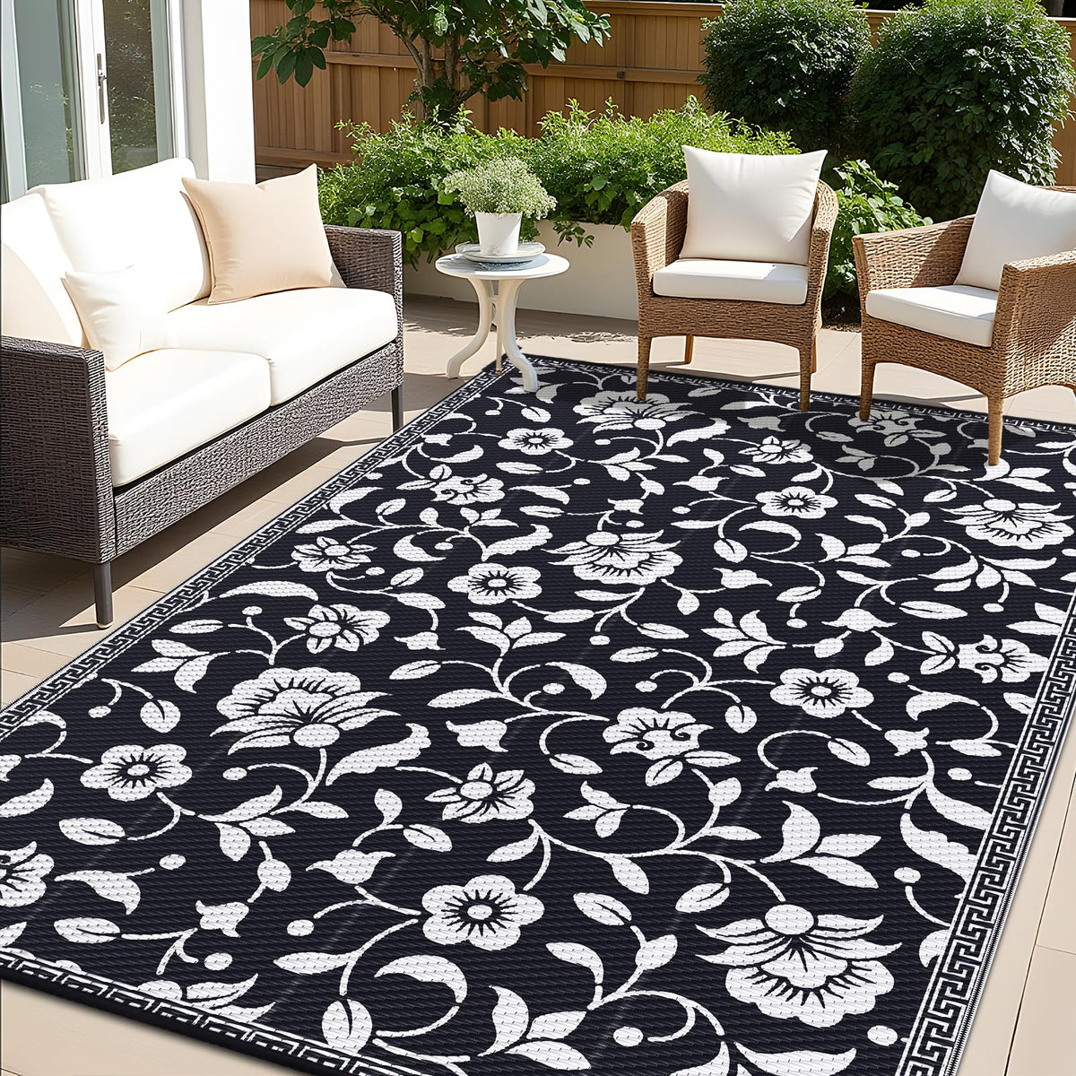 OLANLY waterproof outdoor rug 6x9 with flower pattern, ideal for patios.