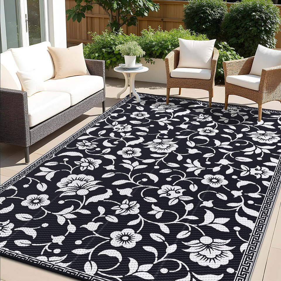 OLANLY waterproof outdoor rug 6x9 with flower pattern, ideal for patios.