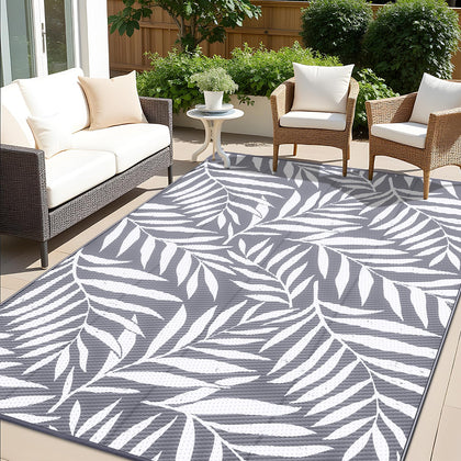 OLANLY waterproof outdoor rug with leaf pattern for patios and decks—stain resistant and durable