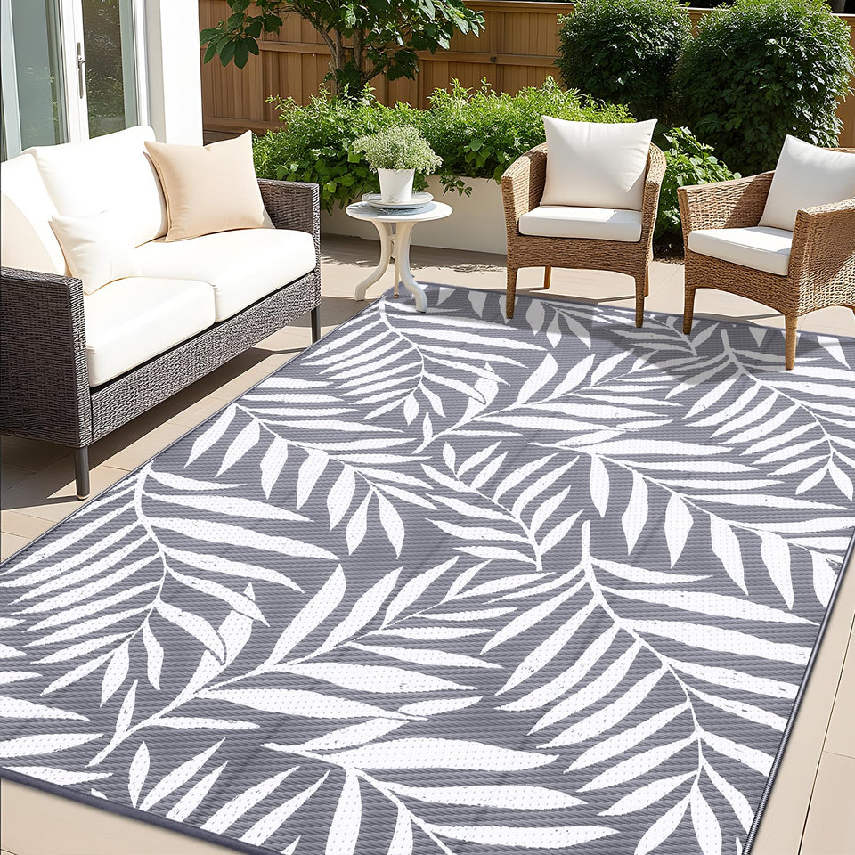 OLANLY waterproof outdoor rug with leaf pattern for patios and decks—stain resistant and durable