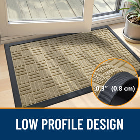 OLANLY woven polyester surface traps dirt and moisture at the threshold.