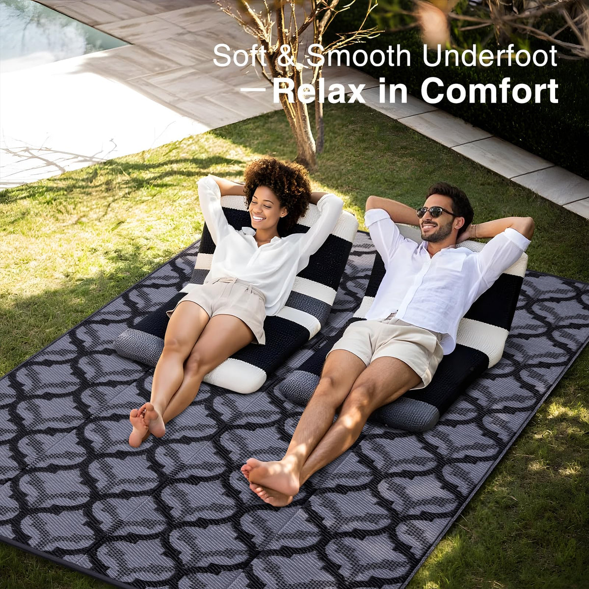 OLANLY lightweight rug folds for travel, perfect for camping or RV trips.