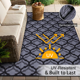 OLANLY UV-resistant rug preserves color on sunny balconies, with reinforced edges for lasting use.