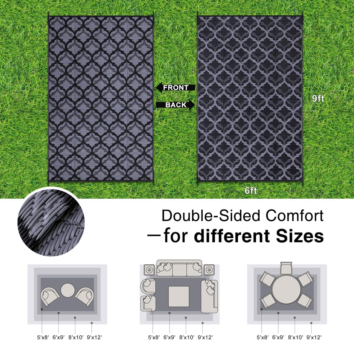 OLANLY waterproof patio rug shows off a durable interlacing design, ideal for damp decks.