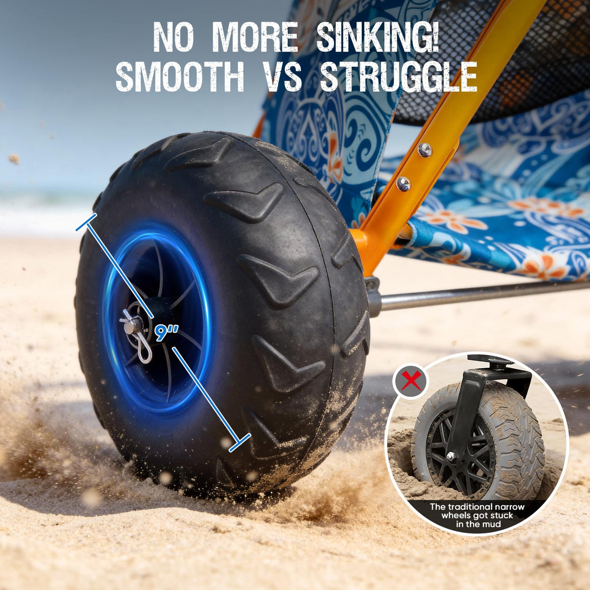 Old Bahama Bay beach cart all-terrain design helps you haul across dunes and grass.